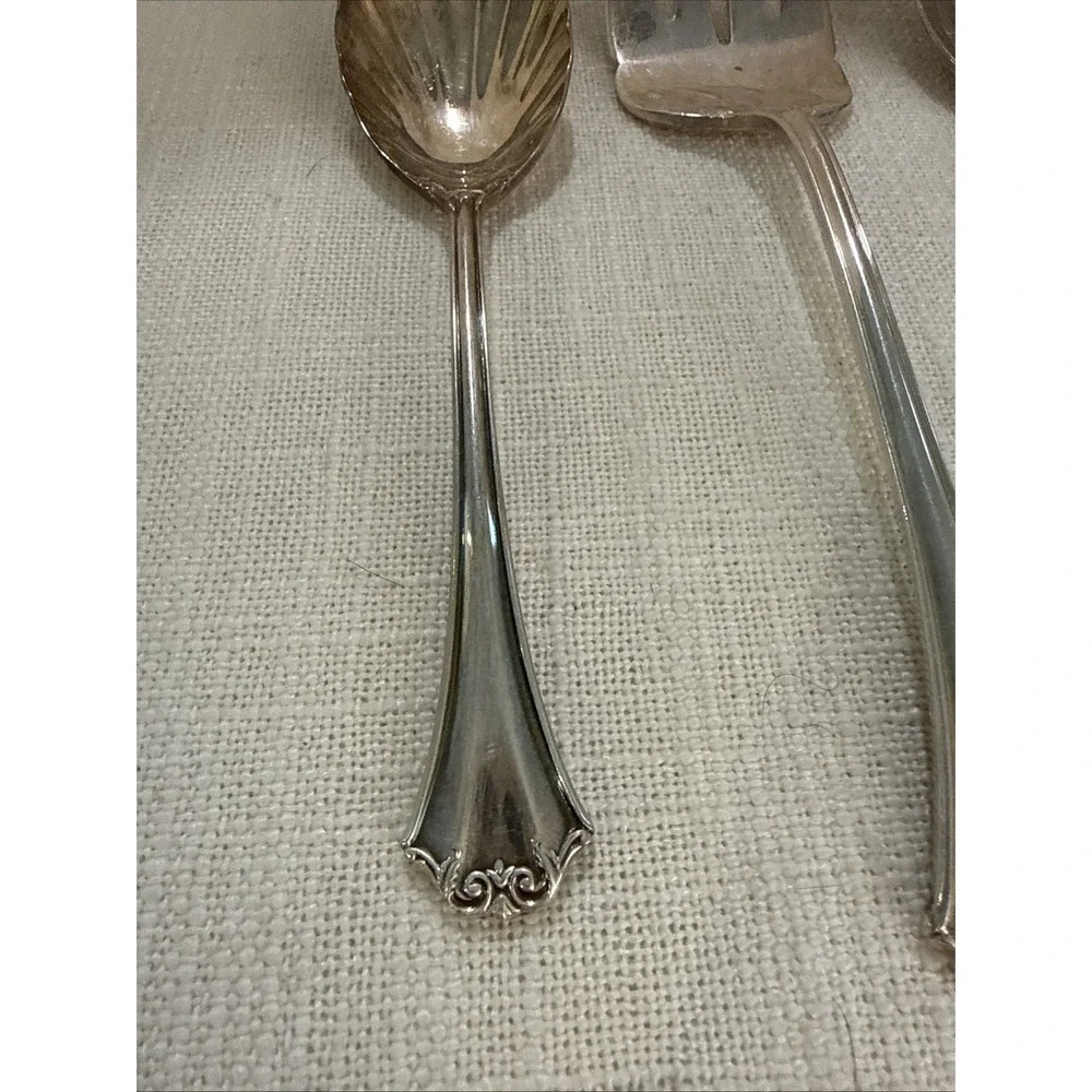 Reed & Barton Silverplate French Chippendale Serving Spoon & Fork & Scalloped Sp